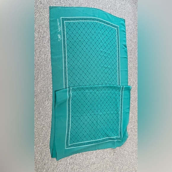 Effy Hematian Sheer Scarf Teal Turquoise Sheer Signature 18.5 x 58 - Picture 13 of 16